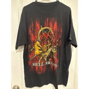 Slayer Hell Awaits Heavy Metal Band Black Graphic T Shirt Men's
